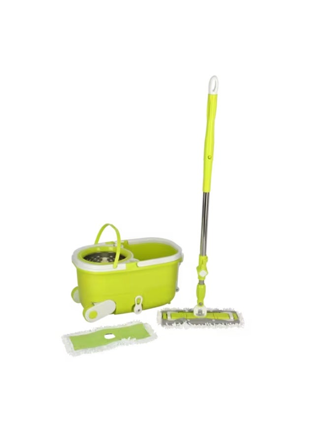 HoneyBee Plastic and Metal Spin Flat Mop Bucket Kit Green - Image 1